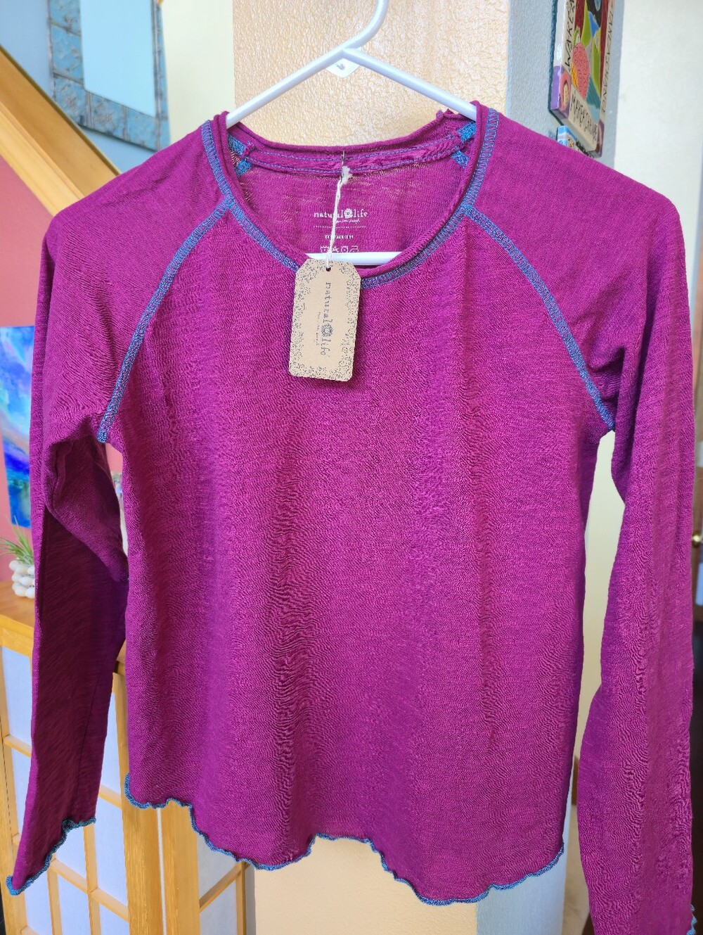 NWT Natural Life Lily Cotton Long Sleeve Tee In Cranberry Size Medium